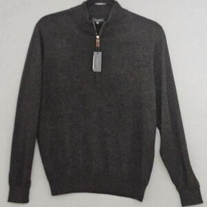 Turtleson Men's Charcoal Zip-Up Sweater 100% Merino Wool NWT